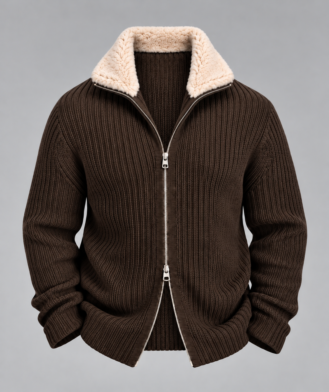 AV | Brown Fur Collar Wool Cardigan