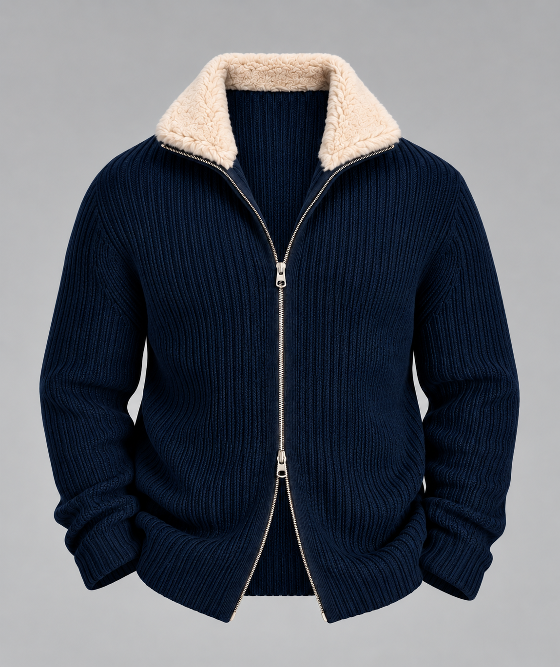 AV | Blue Fur Collar Wool Cardigan