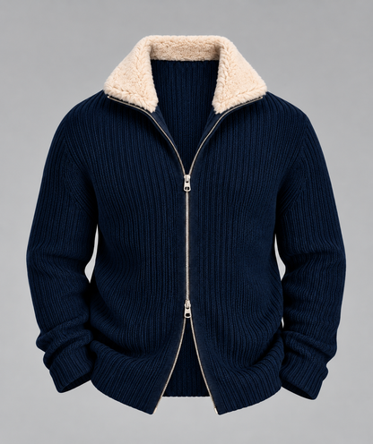 AV | Blue Fur Collar Wool Cardigan
