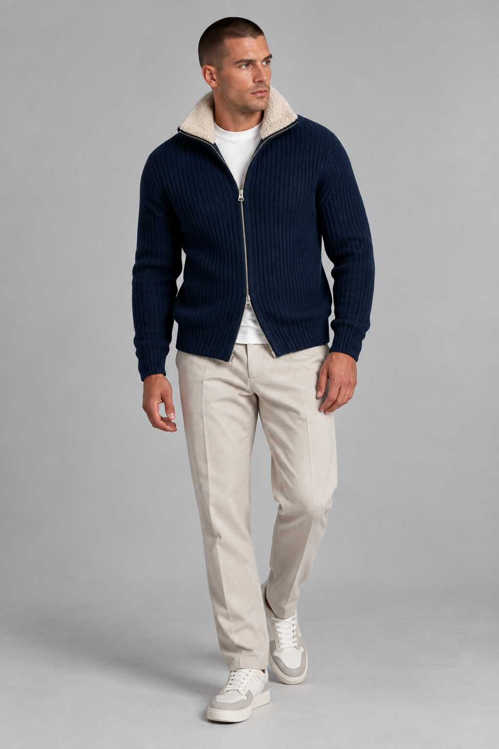 AV | Blue Fur Collar Wool Cardigan