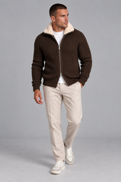 AV | Brown Fur Collar Wool Cardigan