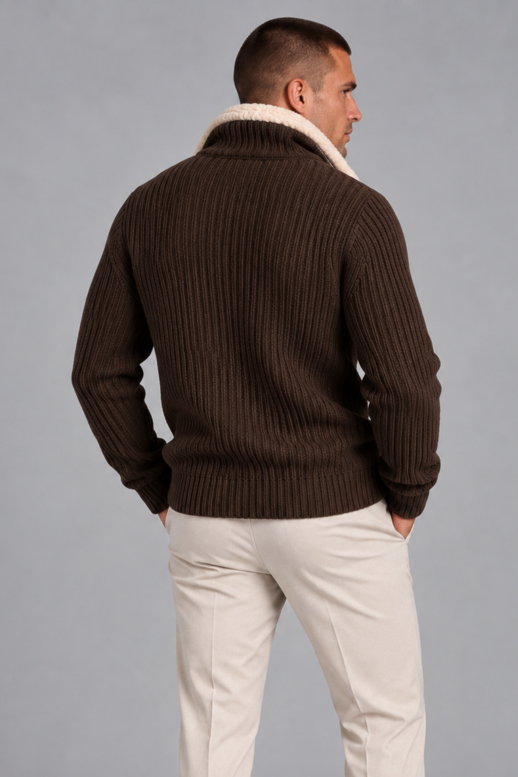 AV | Brown Fur Collar Wool Cardigan