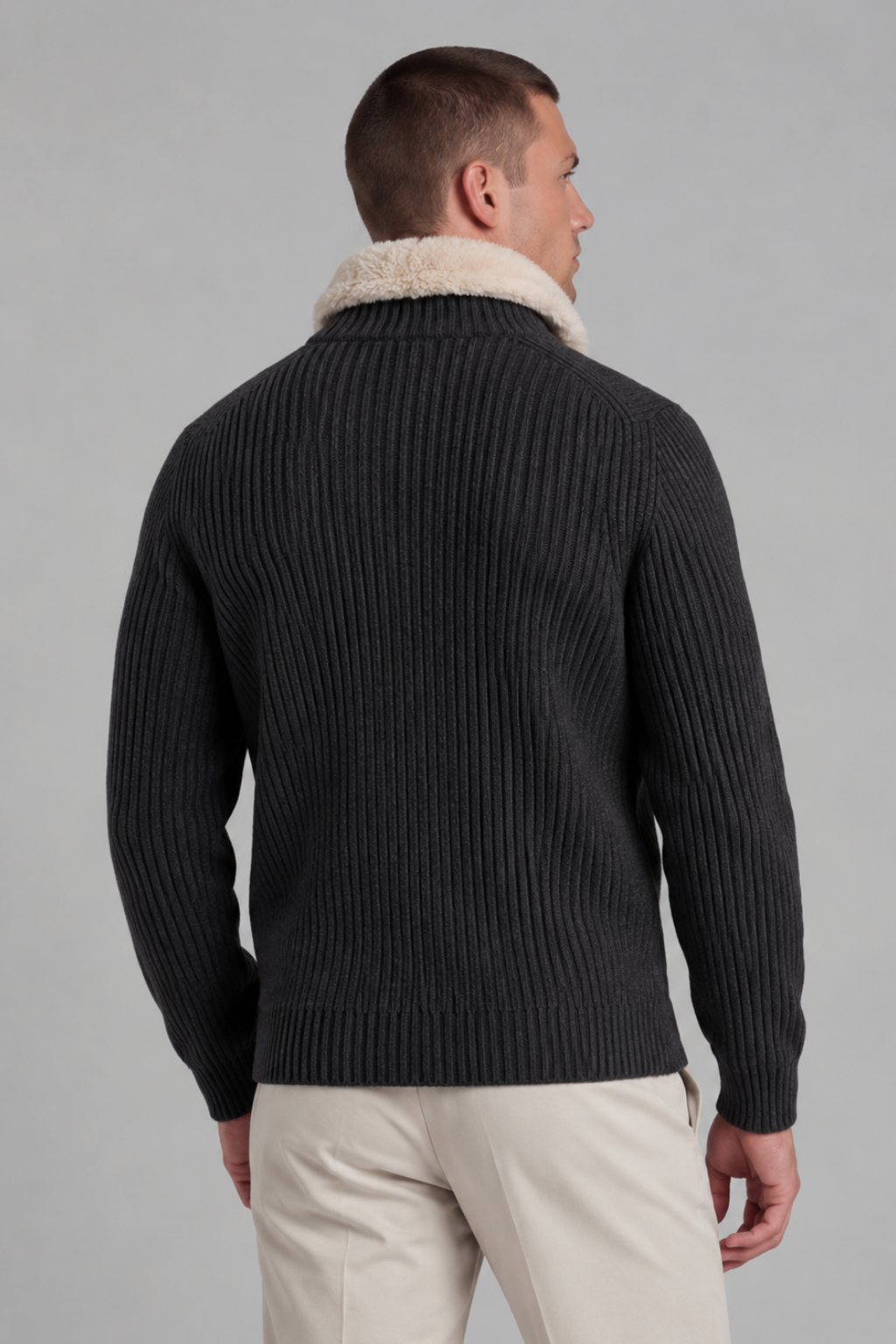 AV | Grey Fur Collar Wool Cardigan