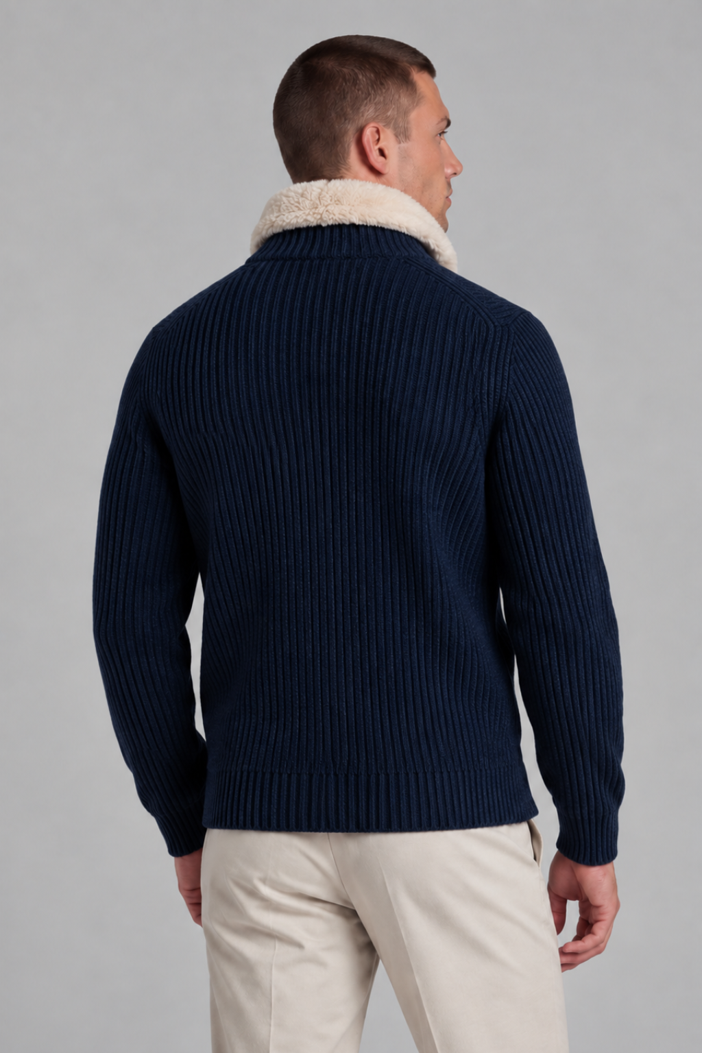 AV | Blue Fur Collar Wool Cardigan