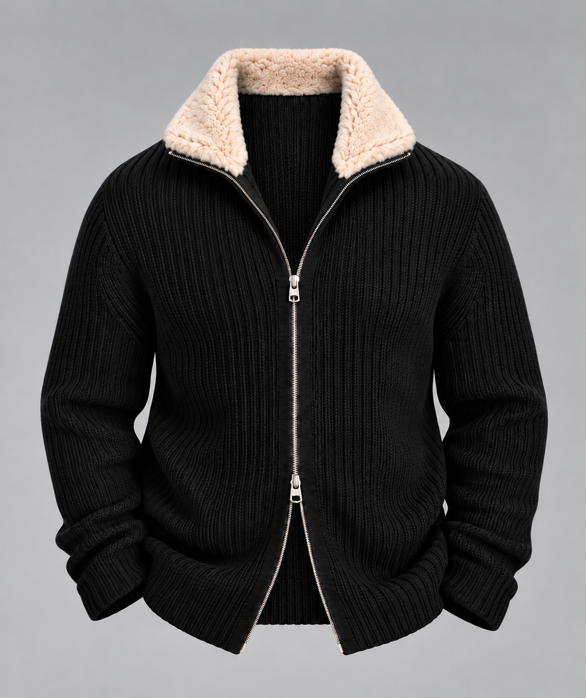 AV | Black Fur Collar Wool Cardigan