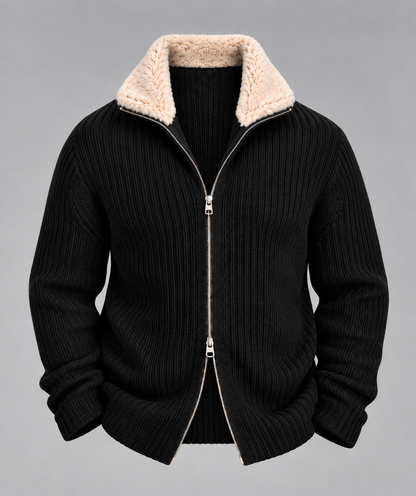 AV | Black Fur Collar Wool Cardigan