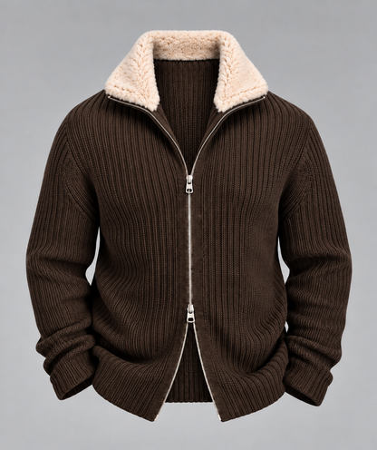 AV | Brown Fur Collar Wool Cardigan