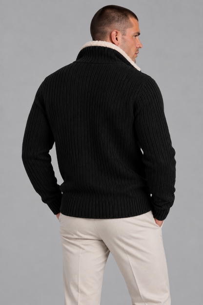 AV | Black Fur Collar Wool Cardigan